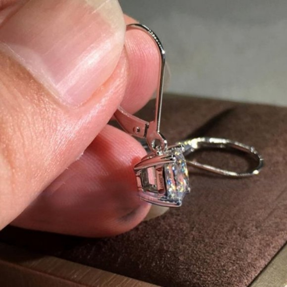 ♡NEW 2ct Princess Cut Solitaire Diamond Earrings - Picture 3 of 6